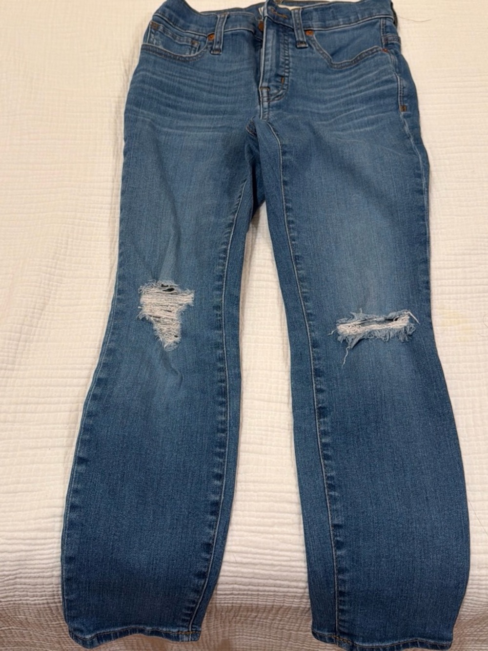 Madewell Blue Straight-Leg Distressed Jeans